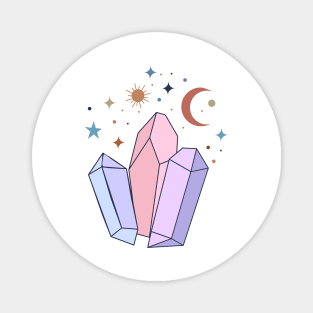 Pastel Crystal Quartzs with moon and stars Magnet